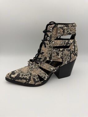 Sam Edelman Elana Snake Print Studded Caged Cutout Lace Up Ankle Boots Size 10